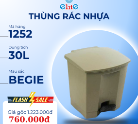 Thùng rác bằng nhựa màu Beige 30L - 1252